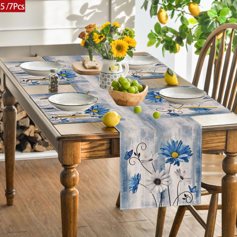 Linen Table Runner - VIKAMA 아메리칸 컨트리 플라워 테이블 러너