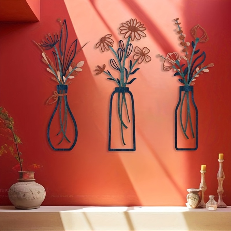 Home Decor Orange - 3개의 대형 꽃무늬 벽 예술 조각품