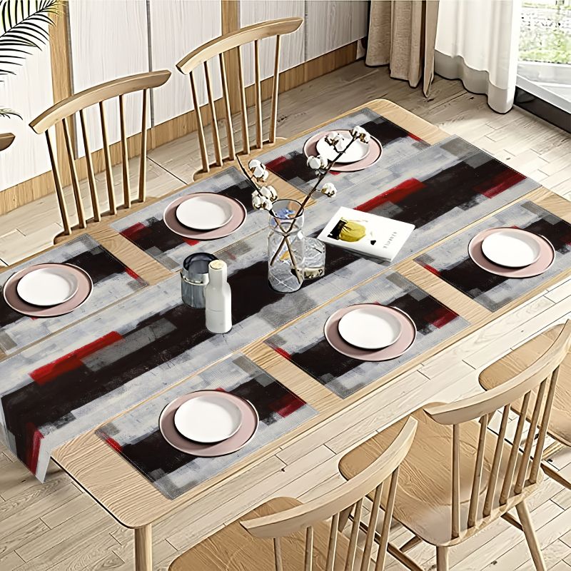 Linen Table Runner - 현대 미술풍 대비되는 추상 테이블 러너