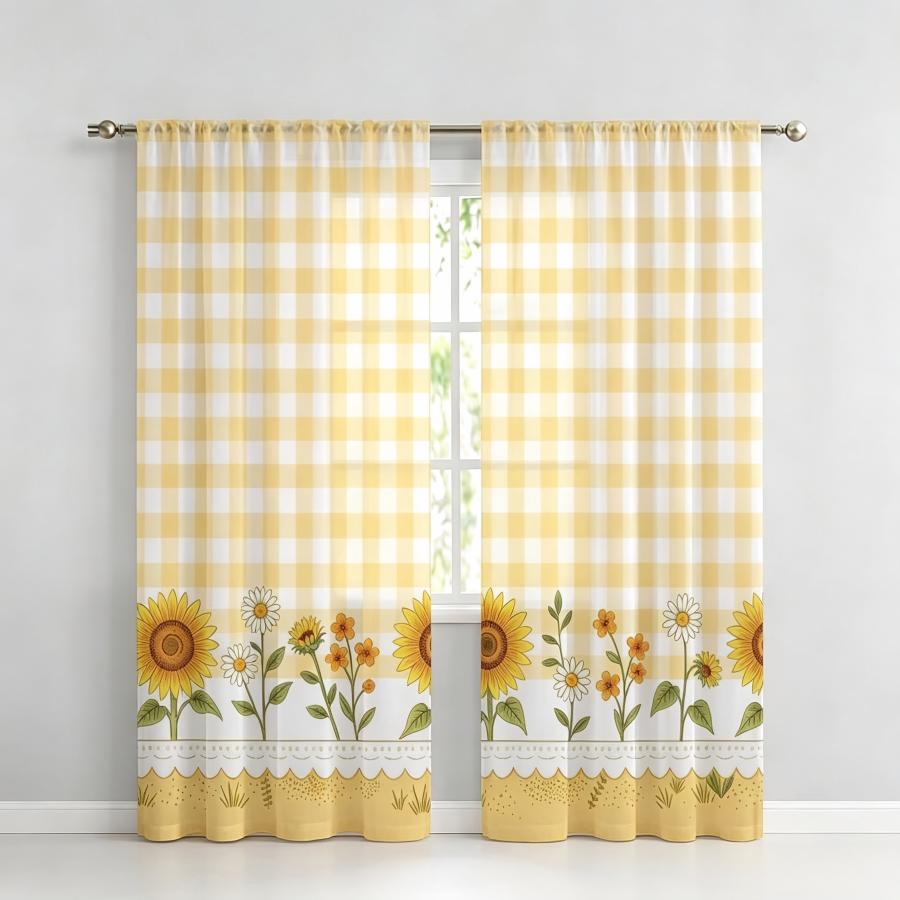Home Decor Yellow - 2개 디지털 프린트 시스루 커튼, 노란색