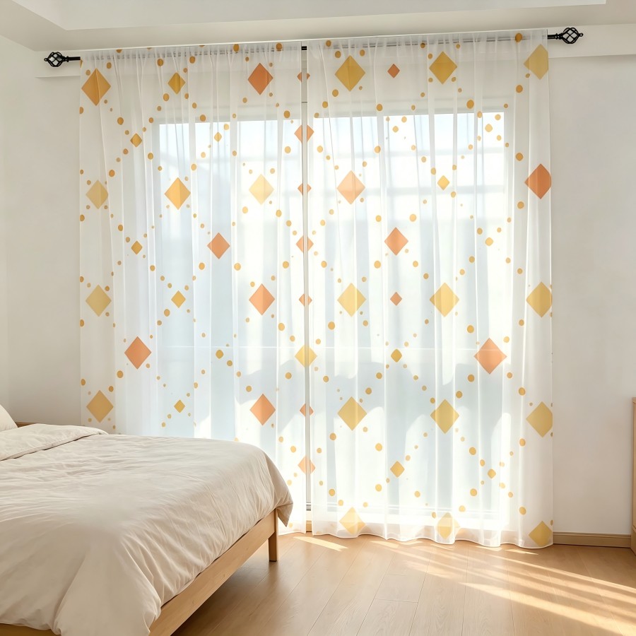 Home Decor Orange - 2개 디지털 프린트 시스루 커튼, 골드