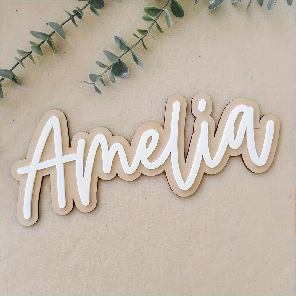 Home Decor Names - 맞춤형 이중층 나무 이름판 핑크 글자
