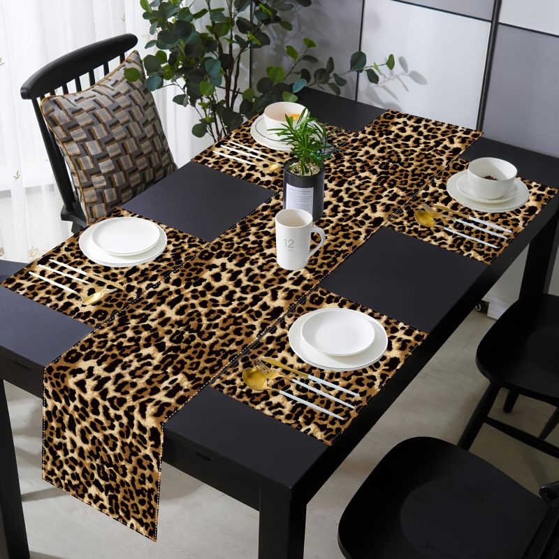 Linen Table Runner - 비카마 라이트 럭셔리 레오파드 패턴 테이블
