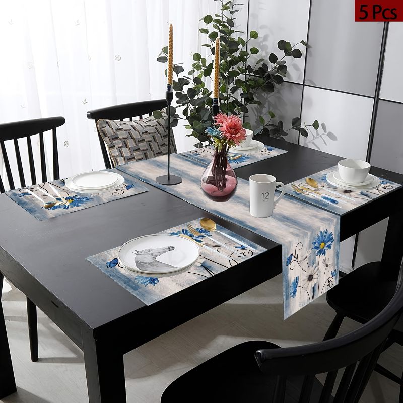 Linen Table Runner - VIKAMA 아메리칸 컨트리 플라워 테이블 러너