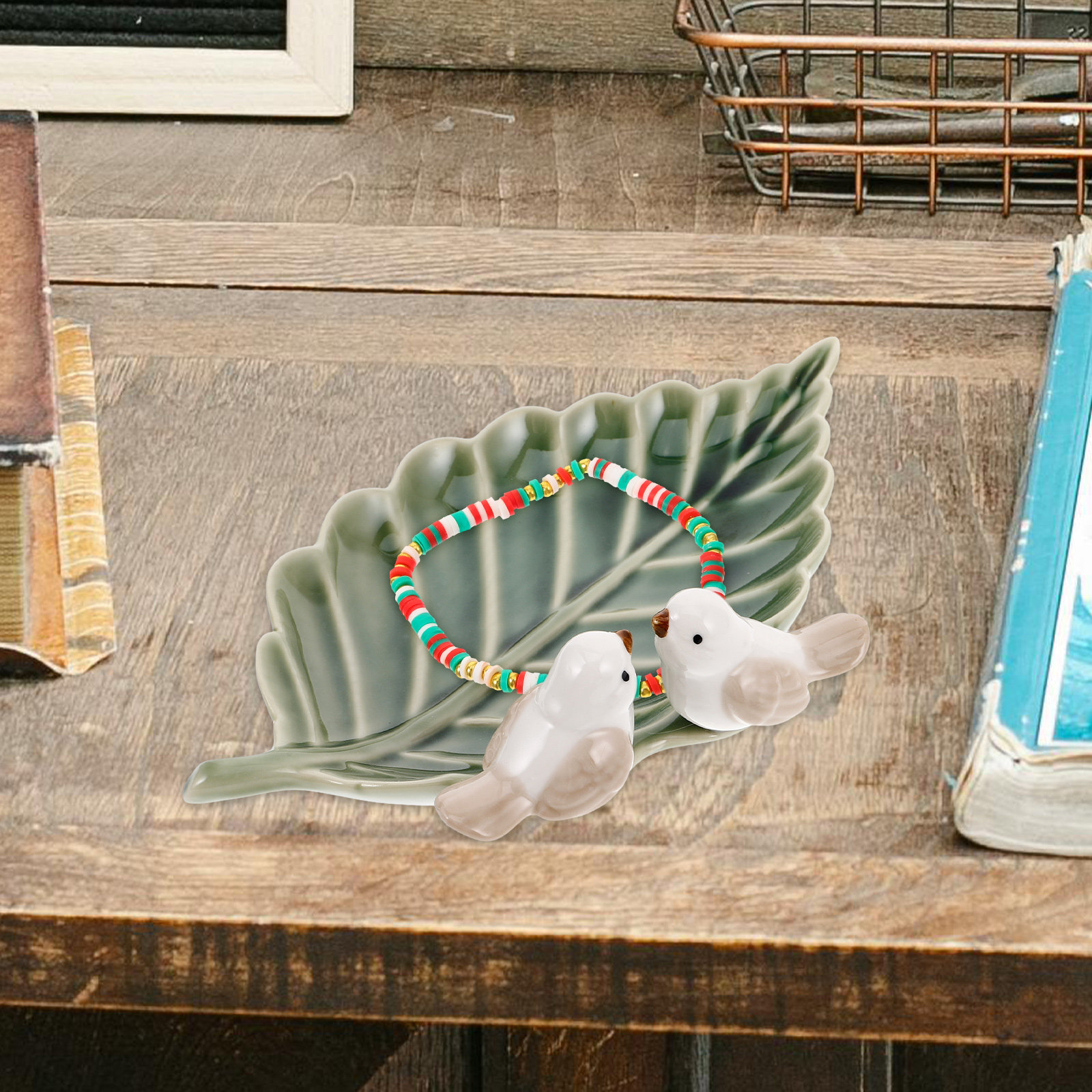 Ceramic Trinket Dish - 귀여운 세라믹 새 모양 잎사귀 장식