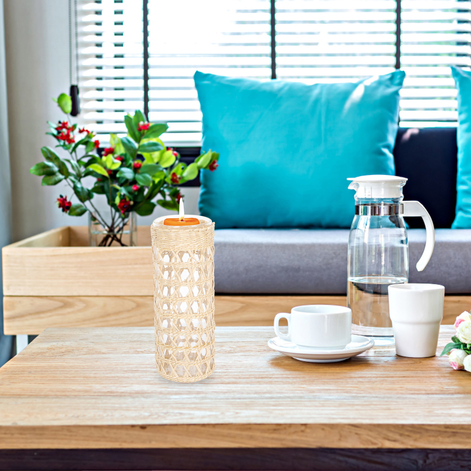 Home Decor Glass - 유리 아로마테라피 컵 짚으로 짠 장식
