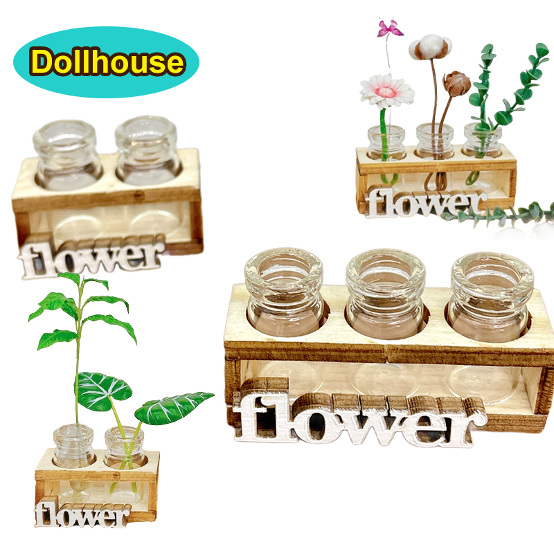 Home Decor Glass - 1세트 1:12 인형집 미니어처 수경재배 나무