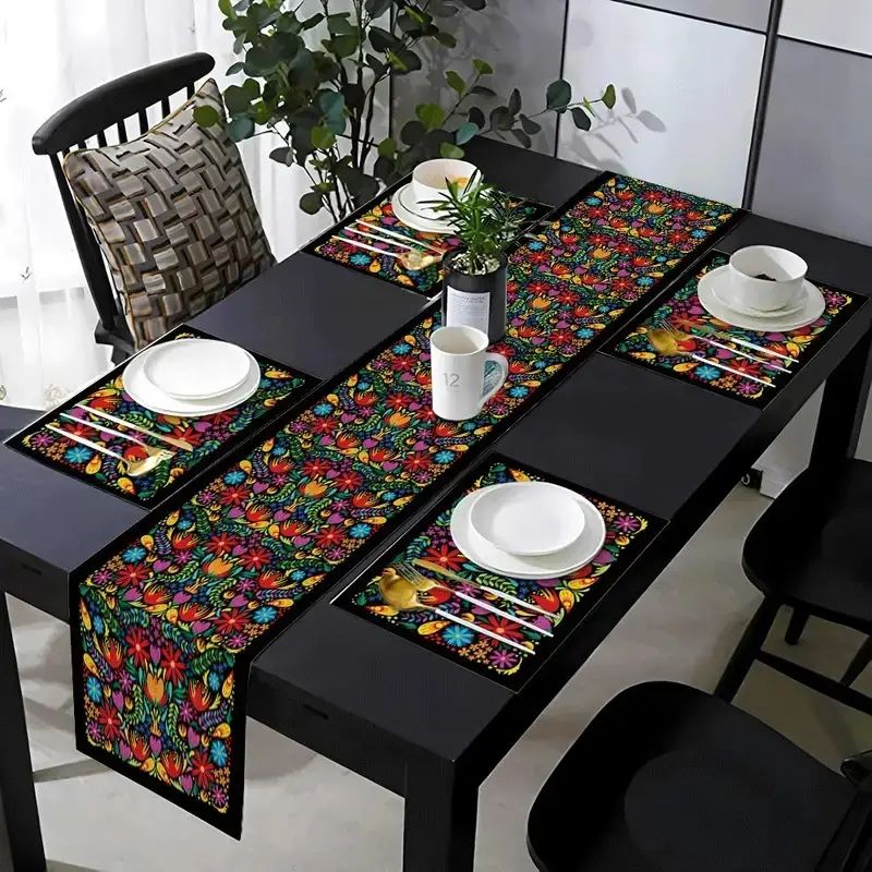 Linen Table Runner - VIKAMA 보헤미안 플로럴 테이블 러너 플레이스매트