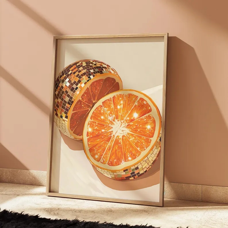Home Decor Orange - 현대 오렌지 디스코 볼 벽 아트