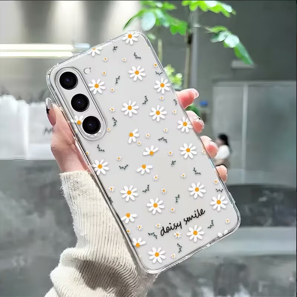 Home Decor Yellow - 노란색 흰색 데이지 꽃무늬 삼성 갤럭시