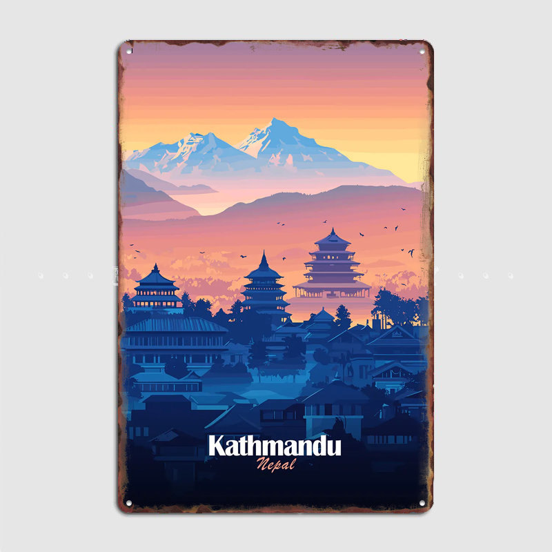 Home Decor Kathmandu - 카트만두 스카이라인 여행 풍경 포스터 레트로