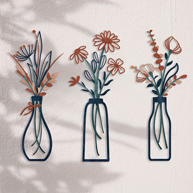 3개의 대형 꽃무늬 벽 예술 조각품 - 모던한 농가 스 - Home Decor Orange 리뷰 및 가격