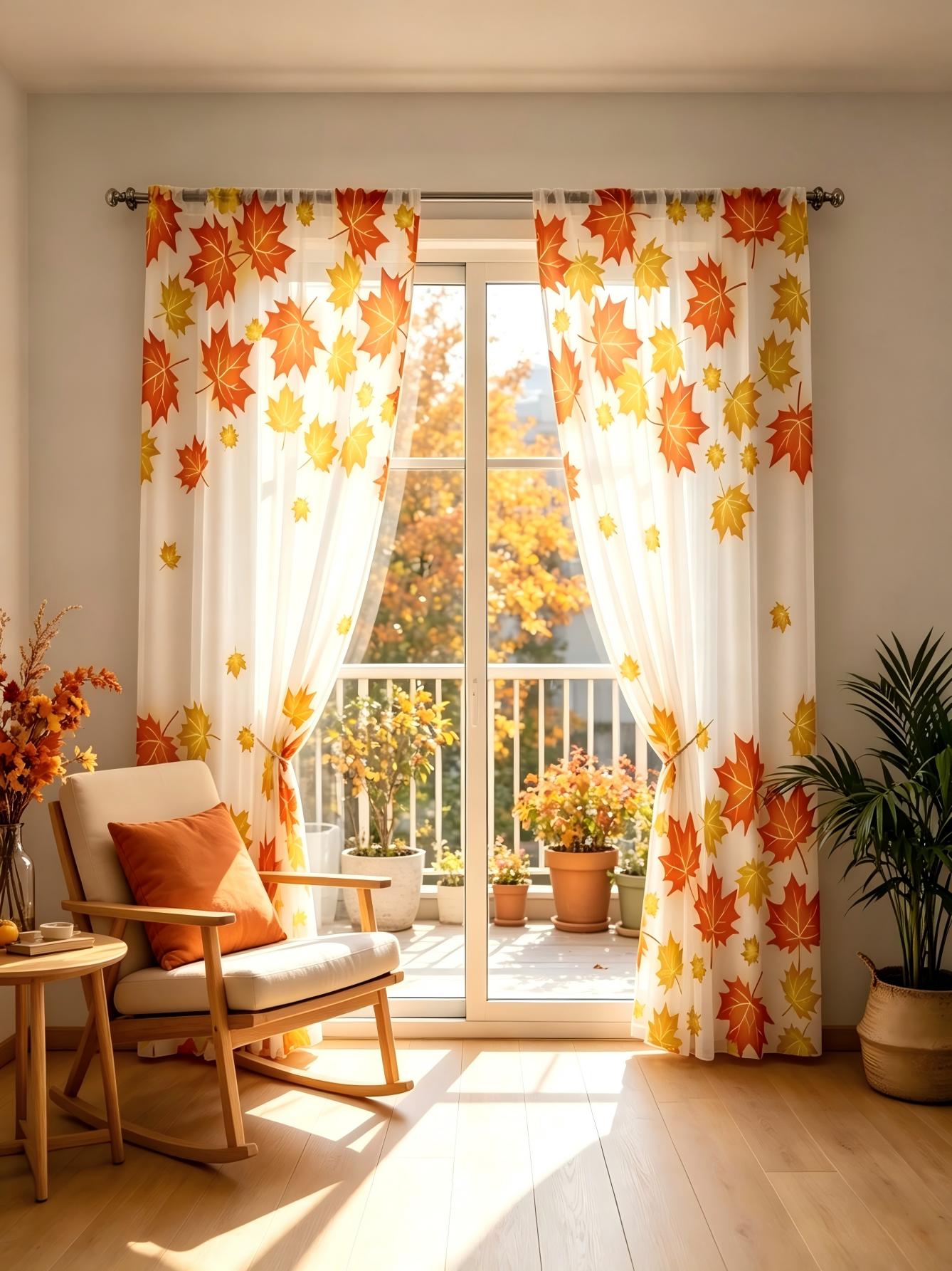 2PCS 디지털 프린트 시스루 커튼, 오렌지 옐로우 단 - Home Decor Yellow 리뷰 및 가격