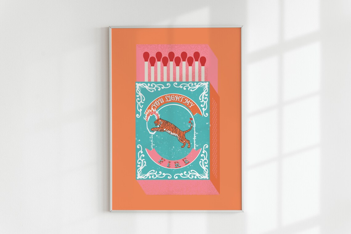 당신은 내 불을 밝힙니다 오렌지 성냥갑 벽 아트 인쇄  - Home Decor Orange 리뷰 및 가격
