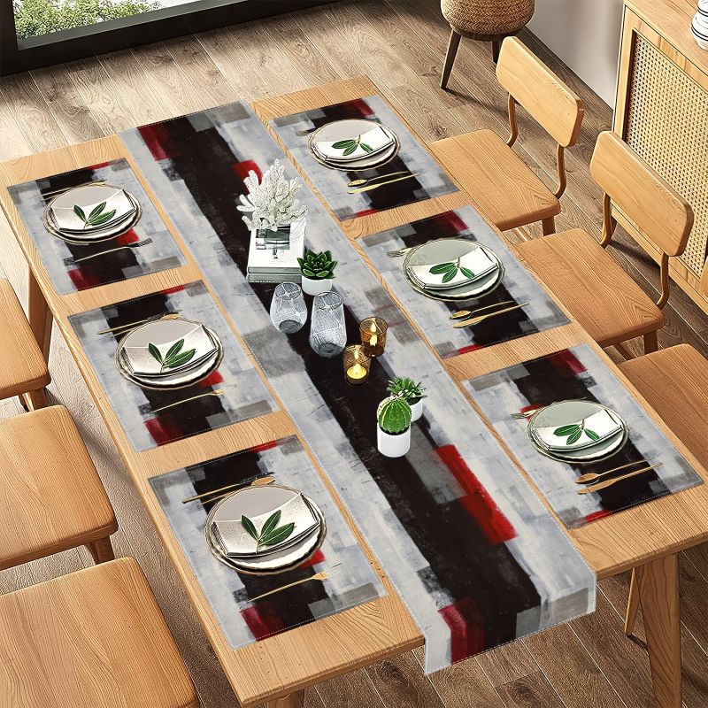 현대 미술풍 대비되는 추상 테이블 러너 플레이스매트 세 - Linen Table Runner 리뷰 및 가격