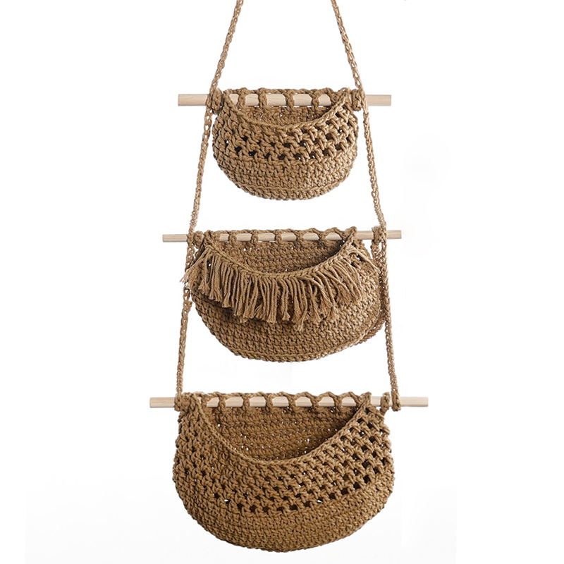 손으로 짠 면 로프 3단 수납 선반, 벽에 설치 및 문 - Woven Wall Basket 리뷰 및 가격