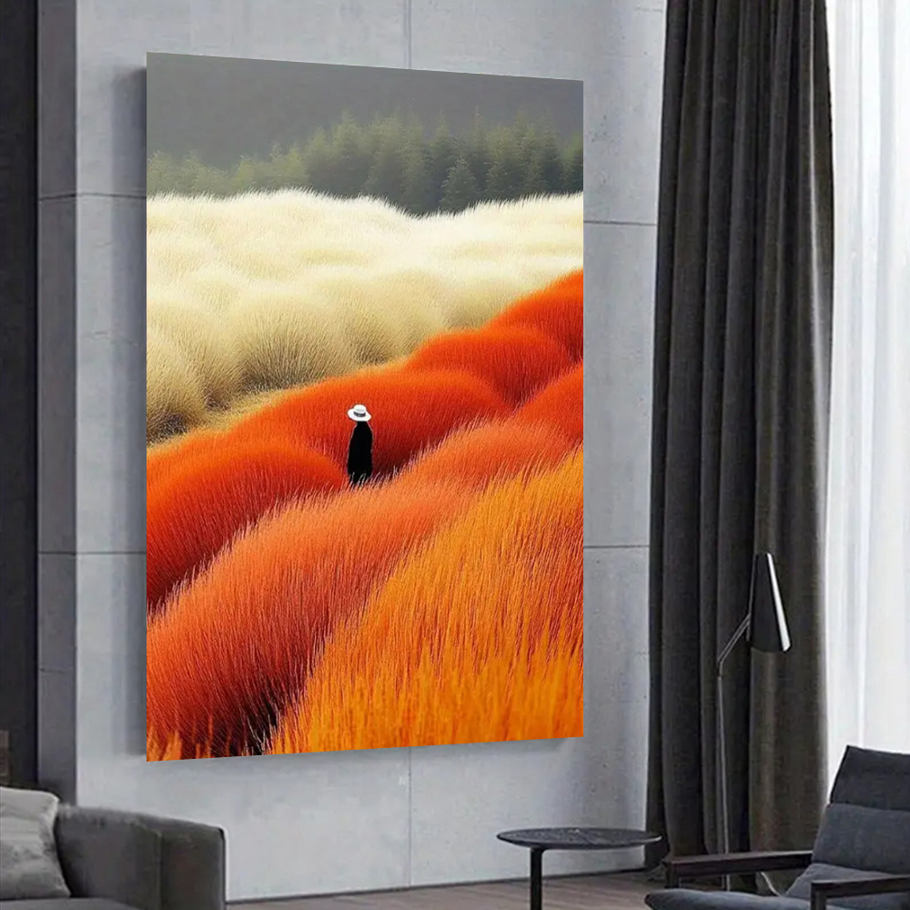 현대 추상 풍경 포스터 및 인쇄 베이지 오렌지 꽃 필드 - Home Decor Orange 리뷰 및 가격