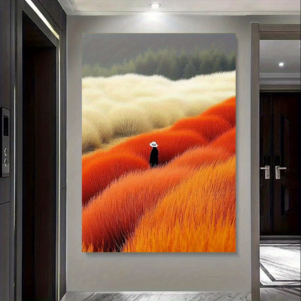 현대 추상 풍경 포스터 및 인쇄 베이지 오렌지 꽃 필드 - Home Decor Orange 리뷰 및 가격