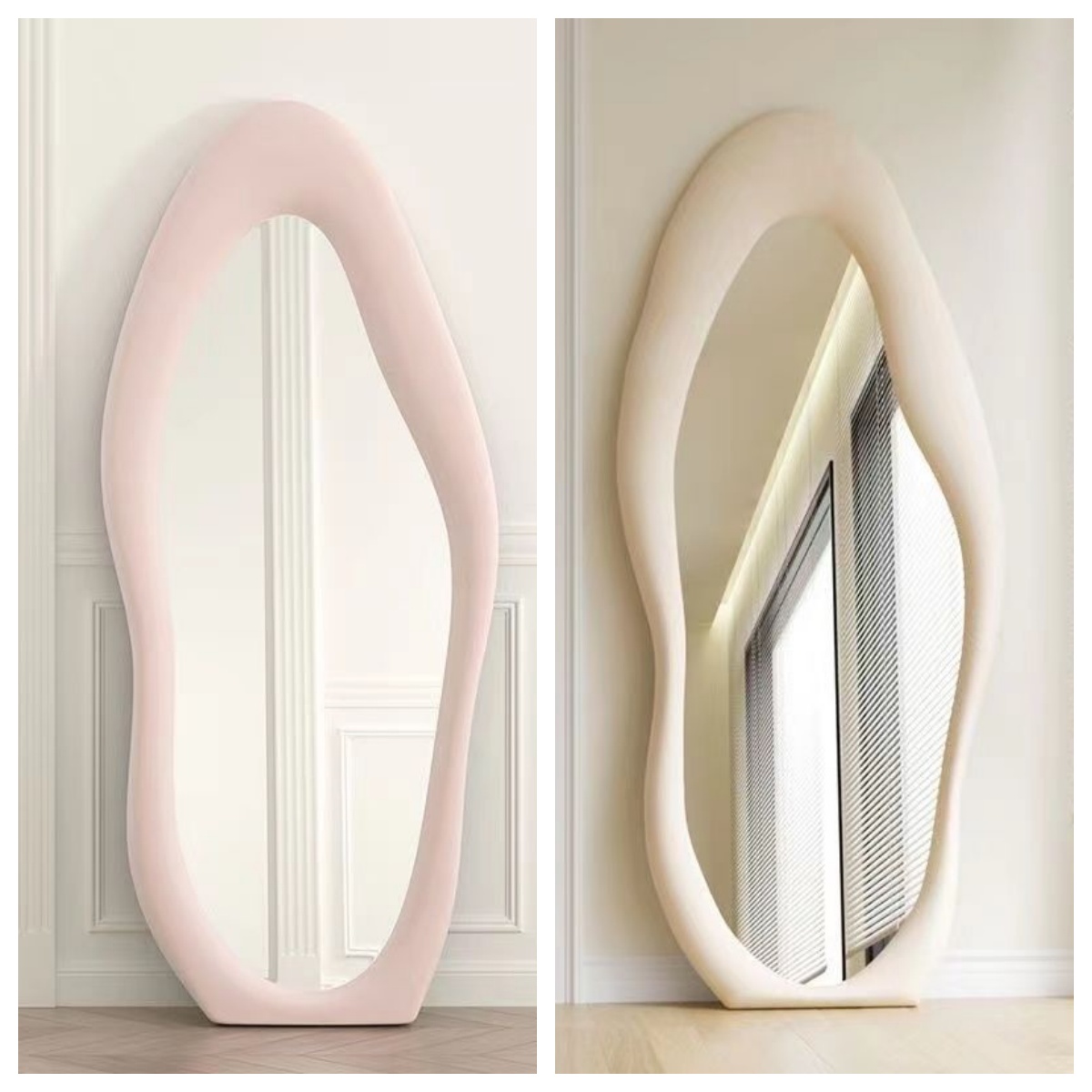 크림색 불규칙 풀 사이즈 전신 거울 벨벳 프레임 스탠딩 - Flooring Home Decor 리뷰 및 가격