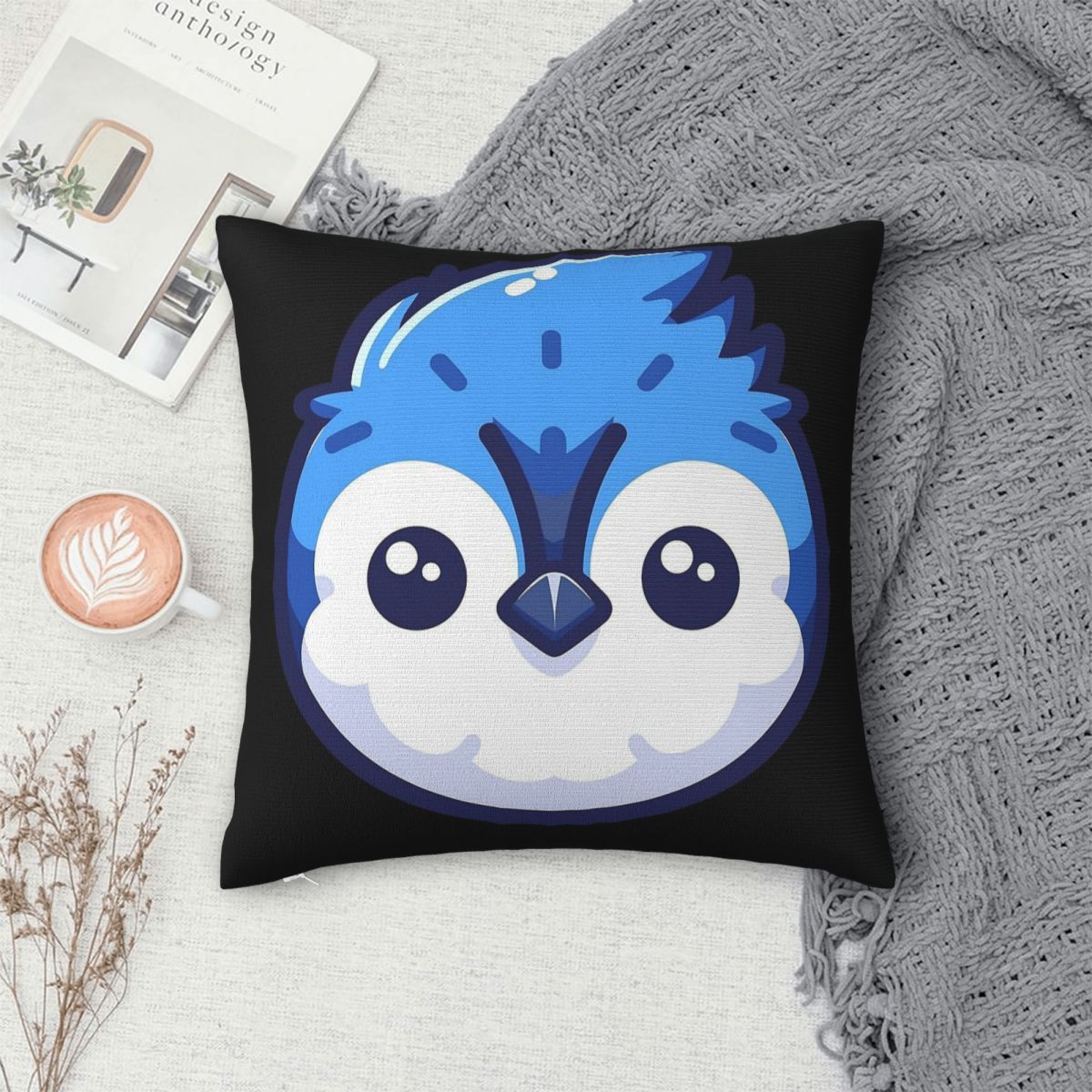 귀여운 벡터형 블루 제이 얼굴 모양 사각 베개 커버 폴 - Home Decor Vector 리뷰 및 가격