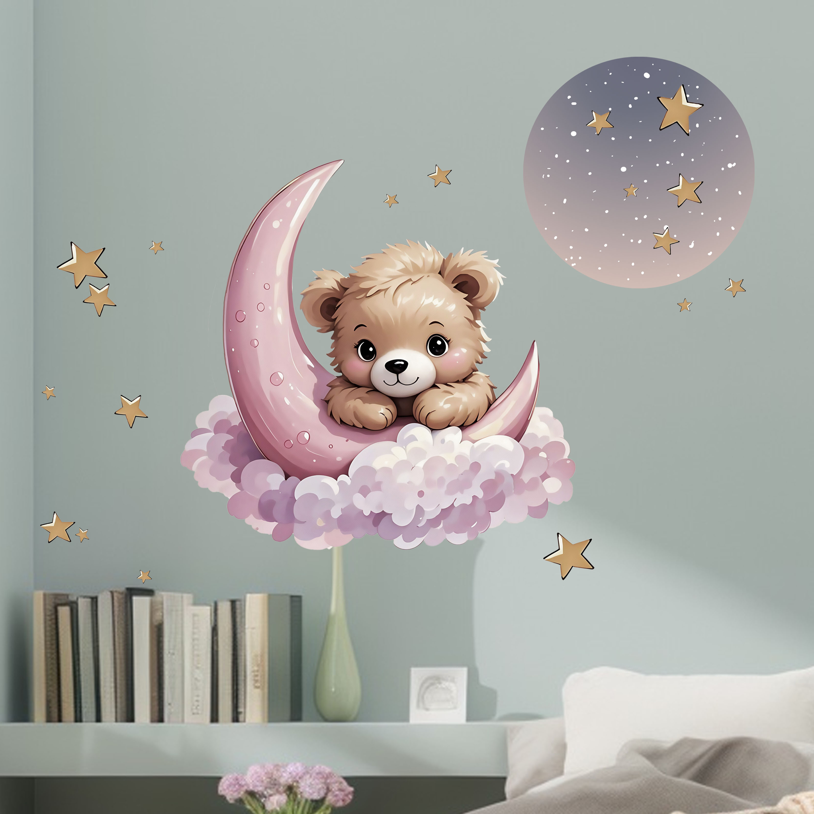 신상품 곰 별 달 밤 벽 데칼 침실 홈 장식 스티커 방 - Flooring Home Decor 리뷰 및 가격