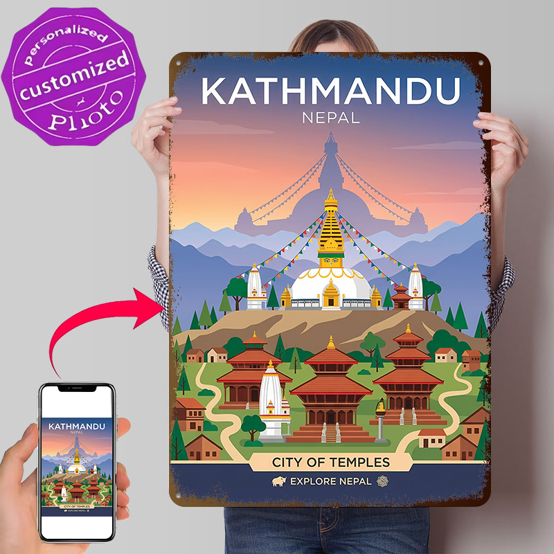 카트만두 사원 도시 맞춤형 3D 질감 금속 포스터 벽  - Home Decor Kathmandu 리뷰 및 가격