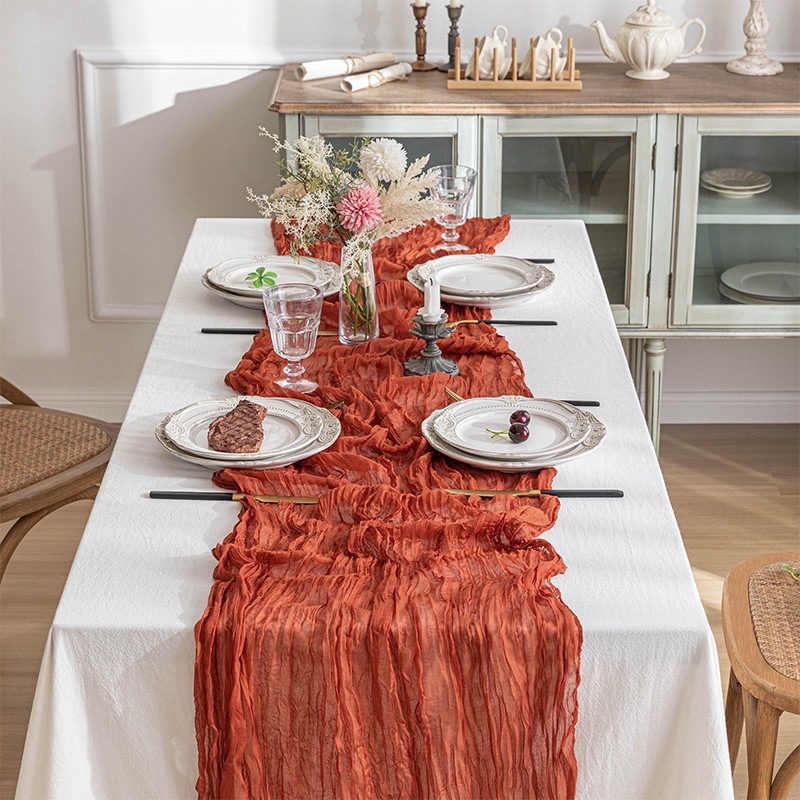 보헤미안 스타일 거즈 테이블 러너, 주름진 치즈클로스  - Linen Table Runner 리뷰 및 가격