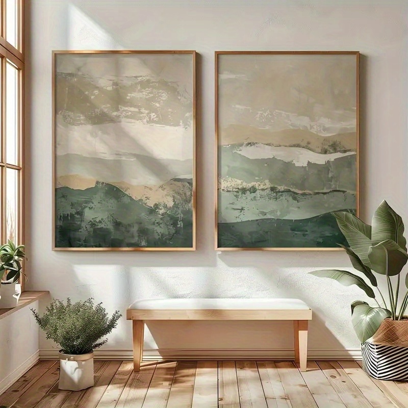 2개/세트 와비사비 추상 기하학적 캔버스 프린트 녹색  - Home Decor Range 리뷰 및 가격