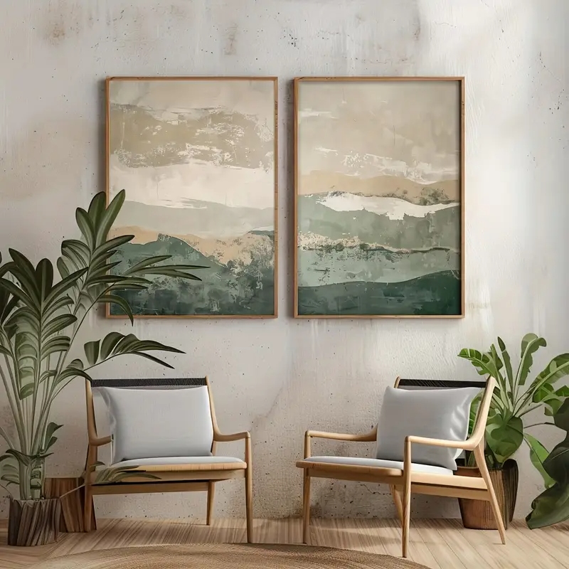 2개/세트 와비사비 추상 기하학적 캔버스 프린트 녹색  - Home Decor Range 리뷰 및 가격