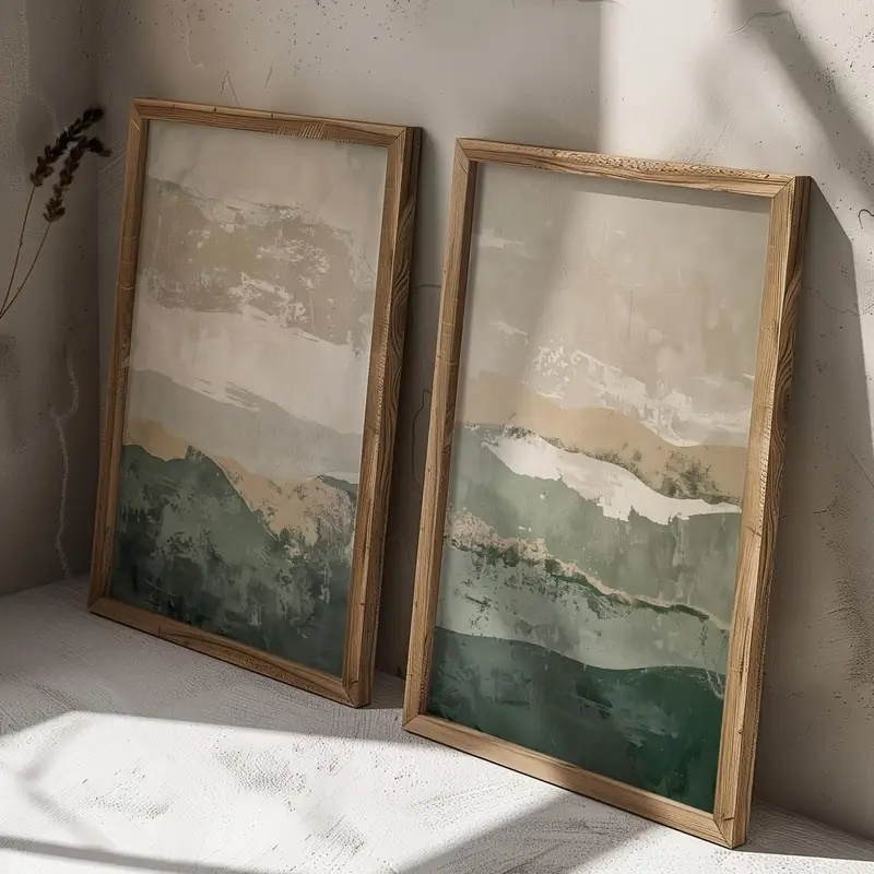 2개/세트 와비사비 추상 기하학적 캔버스 프린트 녹색  - Home Decor Range 리뷰 및 가격
