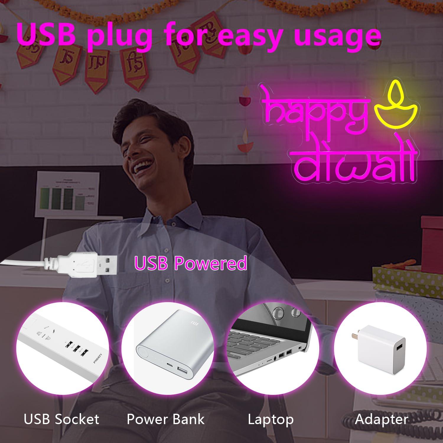 행복한 디왈리 네온사인 USB 전원 LED 디밍 가능  - Home Decor Happy 리뷰 및 가격