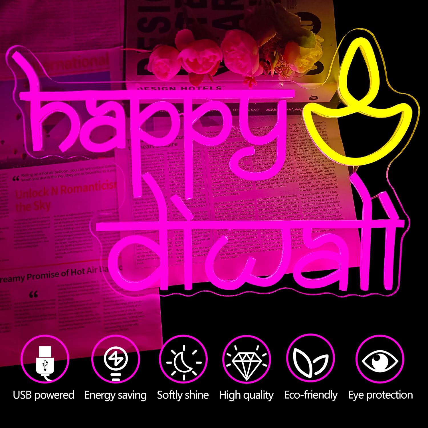 행복한 디왈리 네온사인 USB 전원 LED 디밍 가능  - Home Decor Happy 리뷰 및 가격