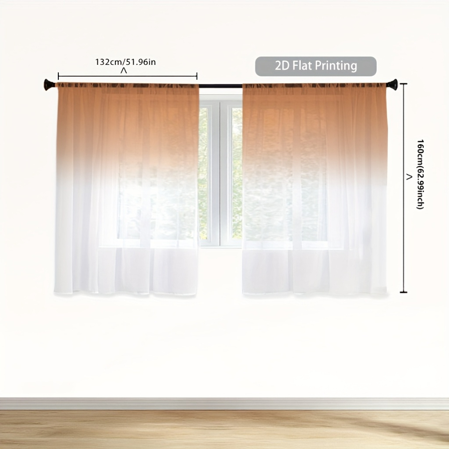 2개 디지털 프린트 시스루 커튼, 오렌지 화이트 그라데 - Home Decor Orange 리뷰 및 가격