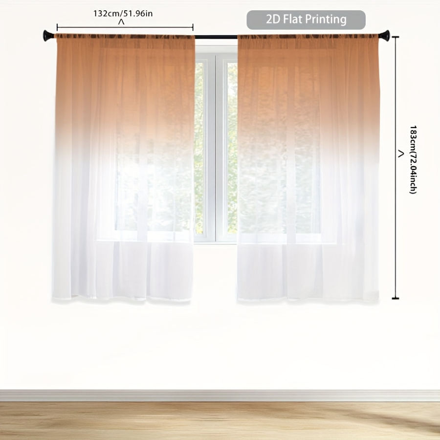 2개 디지털 프린트 시스루 커튼, 오렌지 화이트 그라데 - Home Decor Orange 리뷰 및 가격