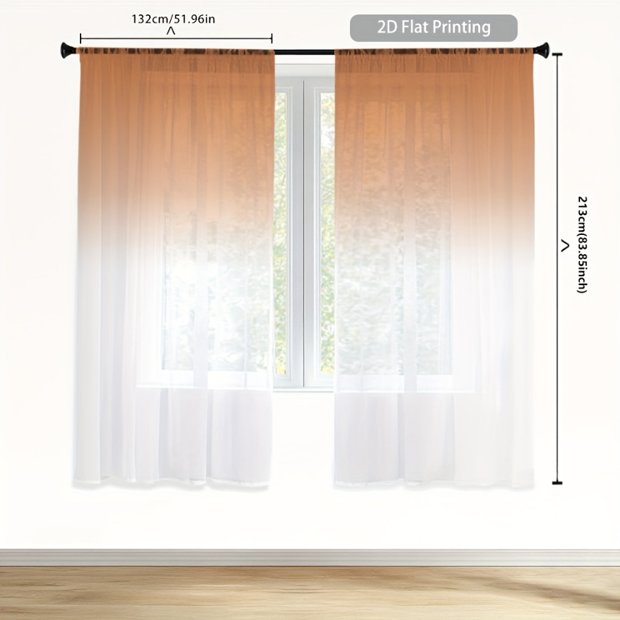 2개 디지털 프린트 시스루 커튼, 오렌지 화이트 그라데 - Home Decor Orange 리뷰 및 가격