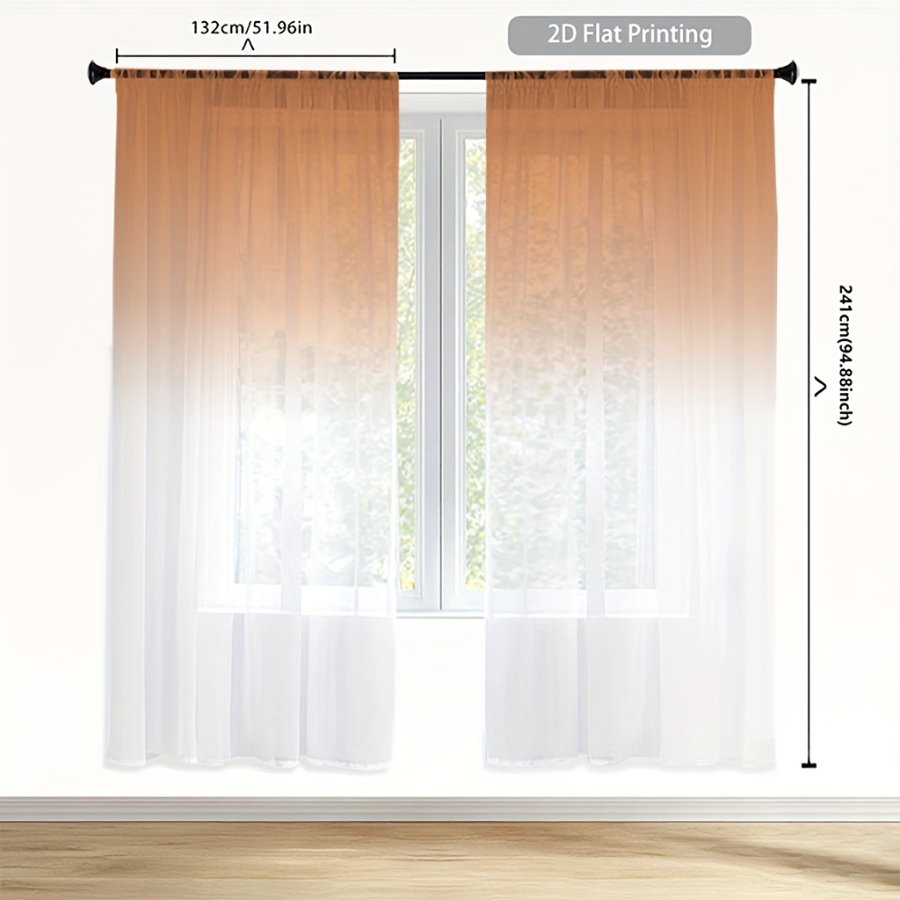 2개 디지털 프린트 시스루 커튼, 오렌지 화이트 그라데 - Home Decor Orange 리뷰 및 가격