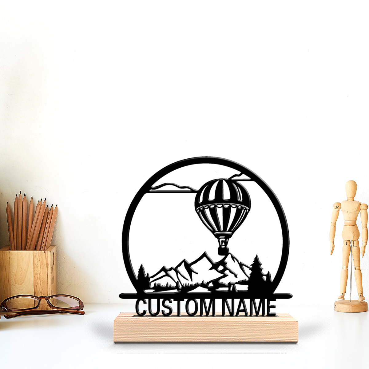 1개의 열기구 모양 맞춤형 이름 새겨진 양철 조각상 금 - Home Decor Names 리뷰 및 가격