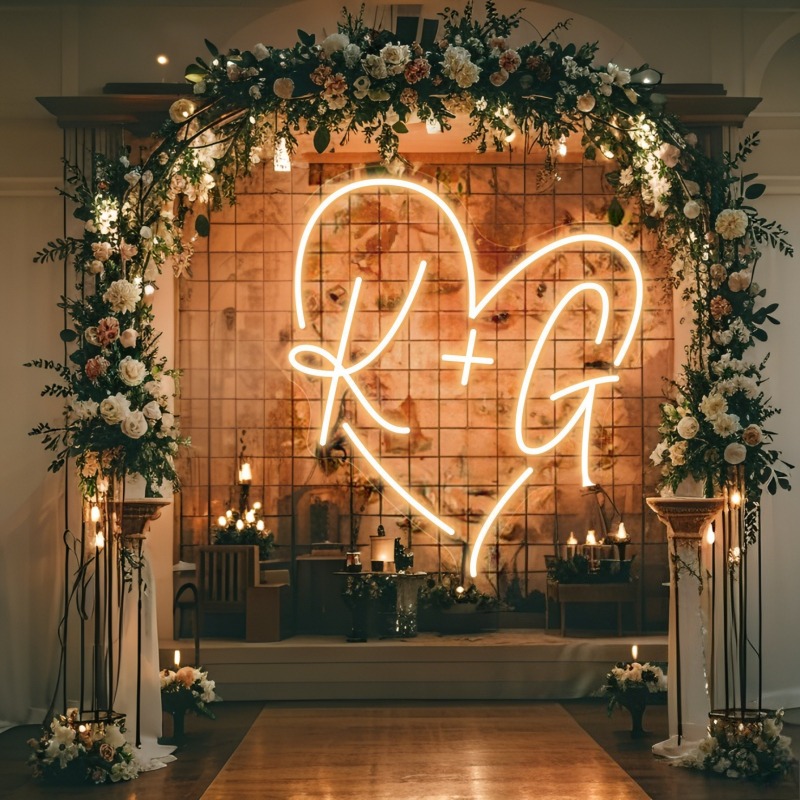맞춤 이니셜 하트 LED 네온사인, 웨딩 파티 배경 홈 - Home Decor Names 리뷰 및 가격