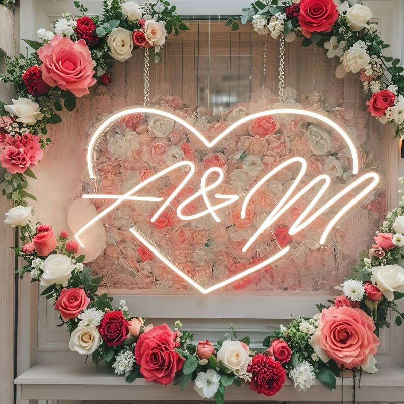 맞춤 이니셜 하트 LED 네온사인, 웨딩 파티 배경 홈 - Home Decor Names 리뷰 및 가격