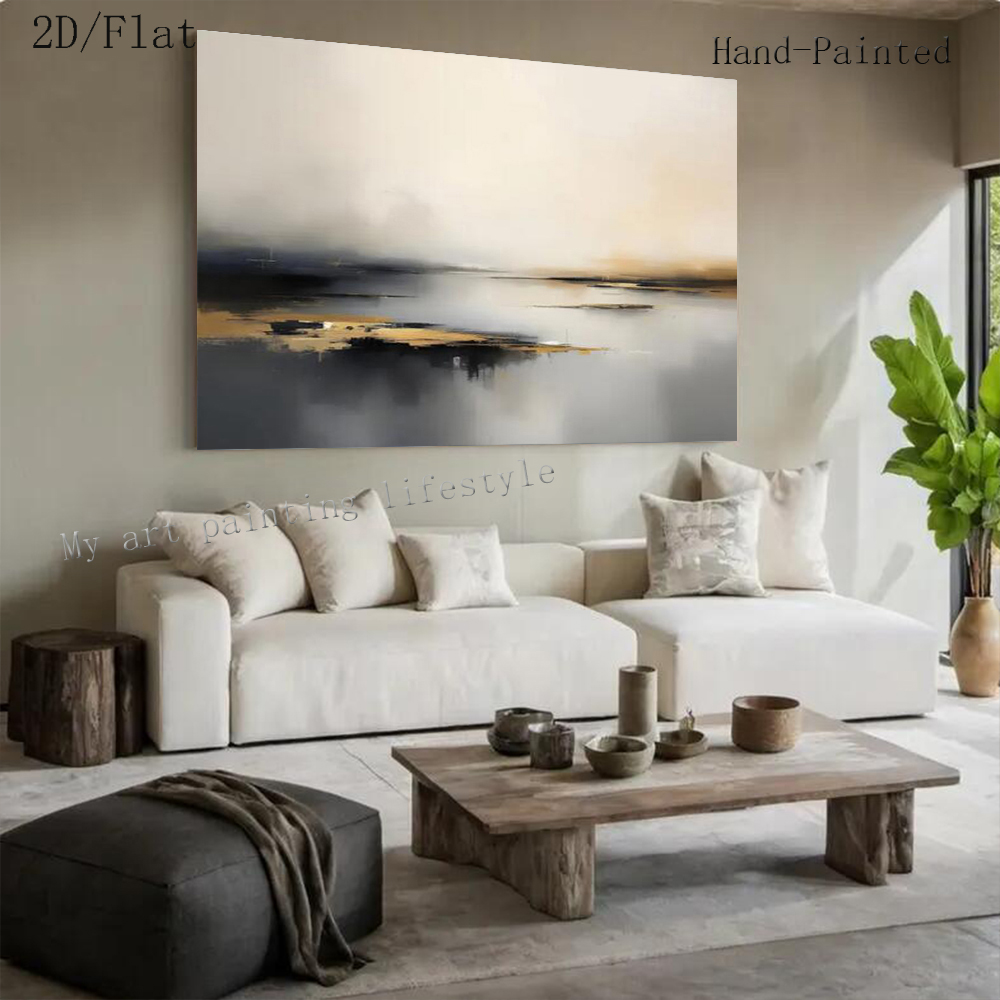 대형 추상 유화, 손으로 그린 금빛 바다 풍경 벽 예술 - Home Decor Free Images 리뷰 및 가격