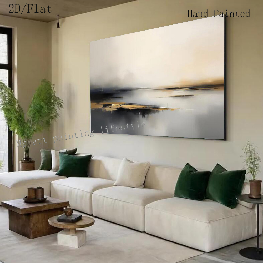 대형 추상 유화, 손으로 그린 금빛 바다 풍경 벽 예술 - Home Decor Free Images 리뷰 및 가격