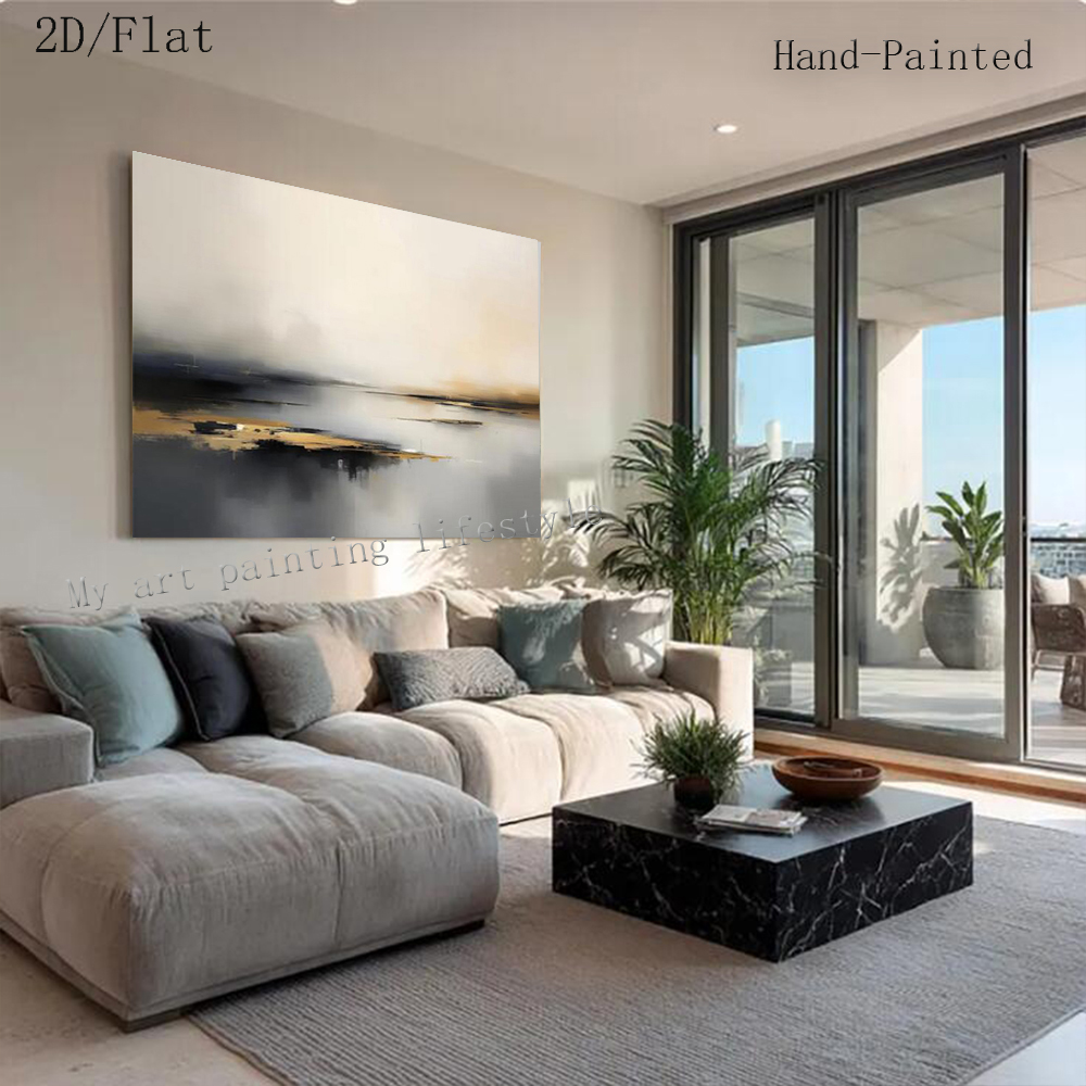대형 추상 유화, 손으로 그린 금빛 바다 풍경 벽 예술 - Home Decor Free Images 리뷰 및 가격