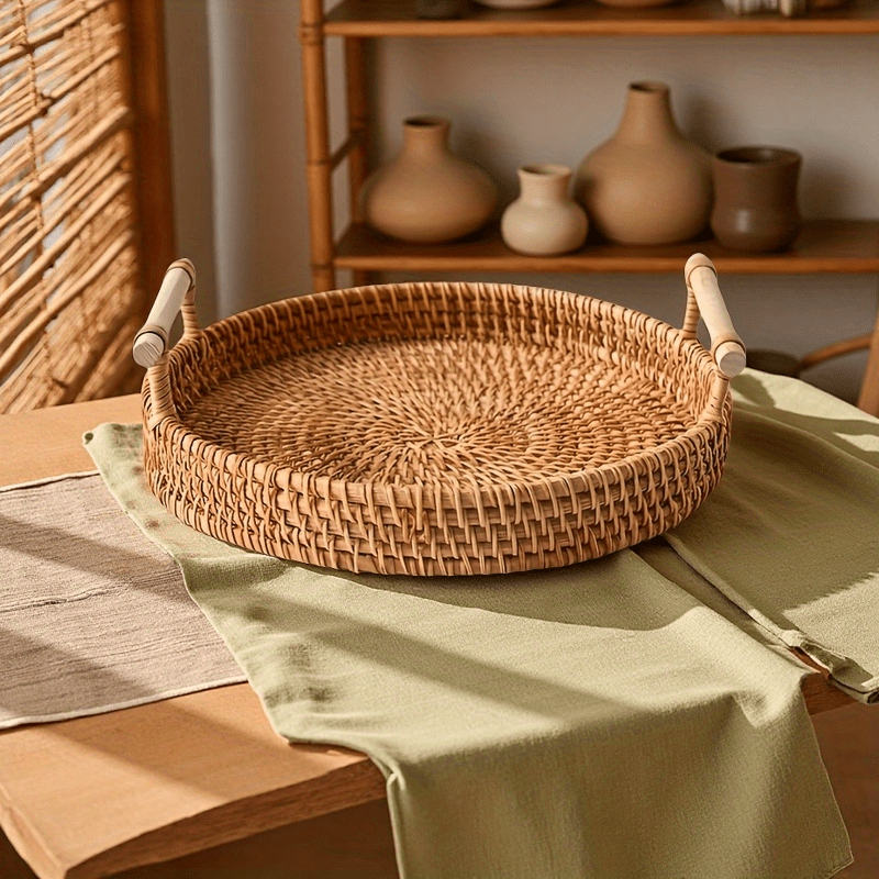수제 라탄 원형 트레이 (이중 손잡이 포함) - 차,  - Ceramic Trinket Dish 리뷰 및 가격