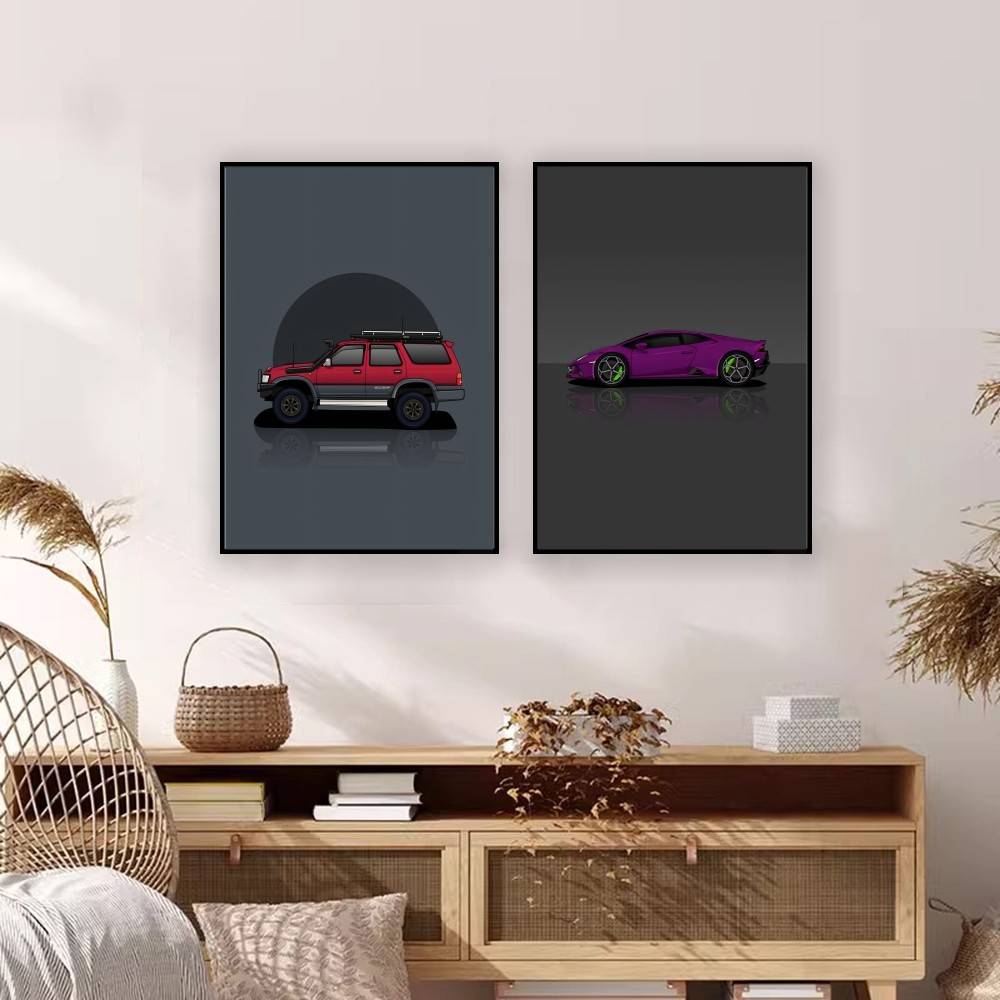 멋진 스포츠 SUV 자동차 종이 포스터 플랫 벡터 레이 - Home Decor Vector 리뷰 및 가격