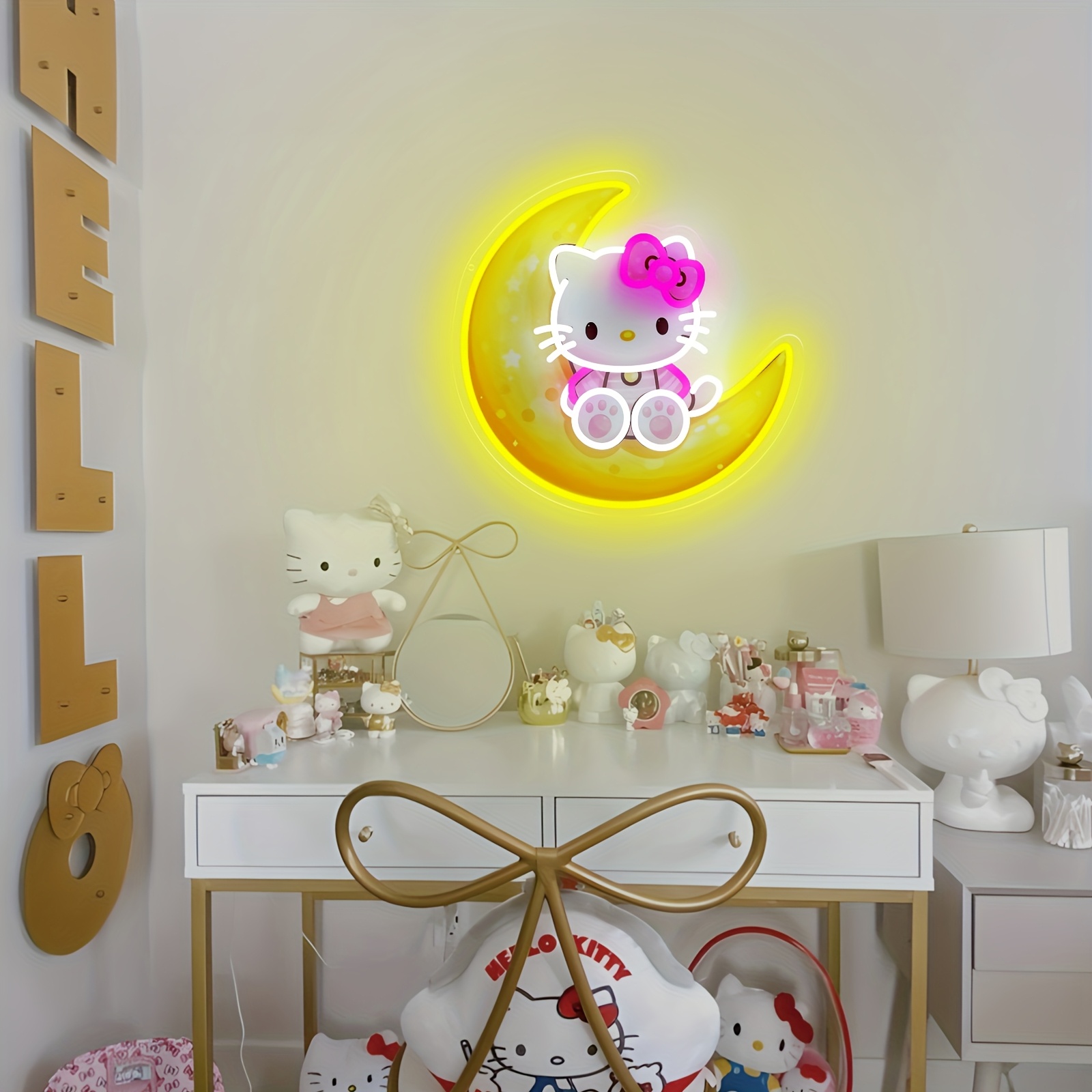 달 위의 헬로 키티 노란색 귀여운 네온 라이트 USB  - Home Decor Yellow 리뷰 및 가격