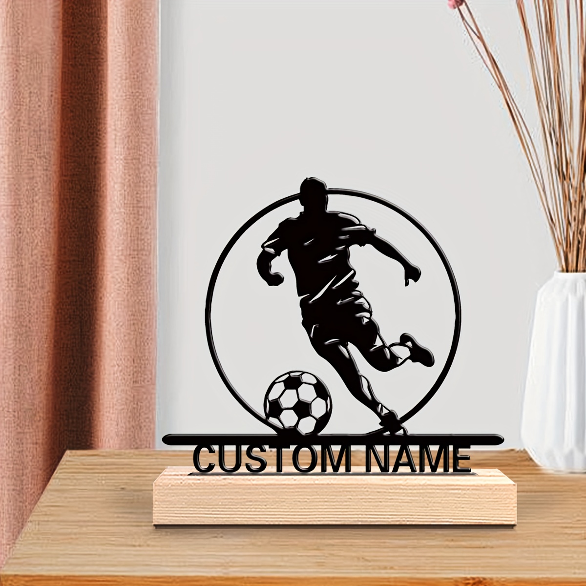 맞춤형 축구 선수 금속 조각상 (이름 포함), 나무 받 - Home Decor Names 리뷰 및 가격