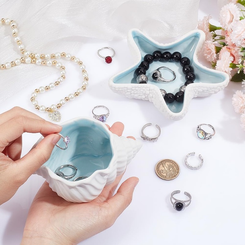 세라믹 주얼리 트레이 소라 불가사리 모양 아쿠아 쉘 장 - Ceramic Trinket Dish 리뷰 및 가격