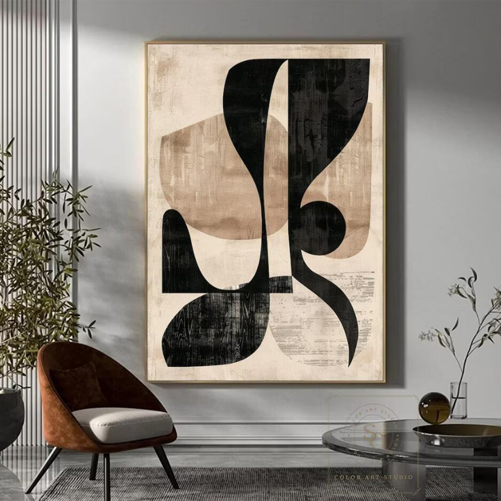 100% 수작업 추상 유화 검정 회색 라인 두꺼운 질감 - Home Decor Free Images 리뷰 및 가격