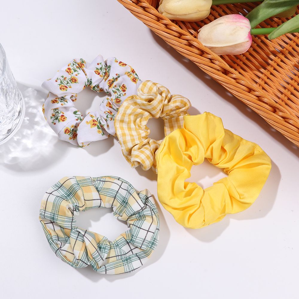 여성용 꽃 헤어 액세서리, 격자 프린트 탄성 헤어 타이 - Home Decor Yellow 리뷰 및 가격