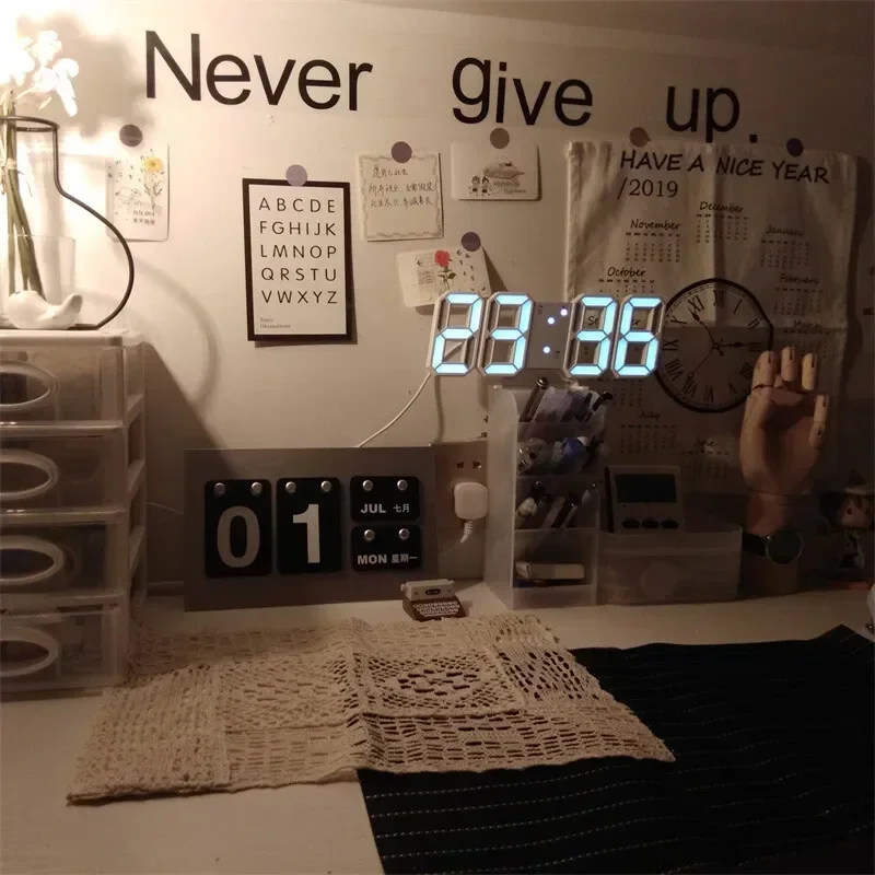 3D LED 디지털 시계 벽 장식, 빛나는 야간 모드  - Home Decor Aesthetic Pinterest 리뷰 및 가격